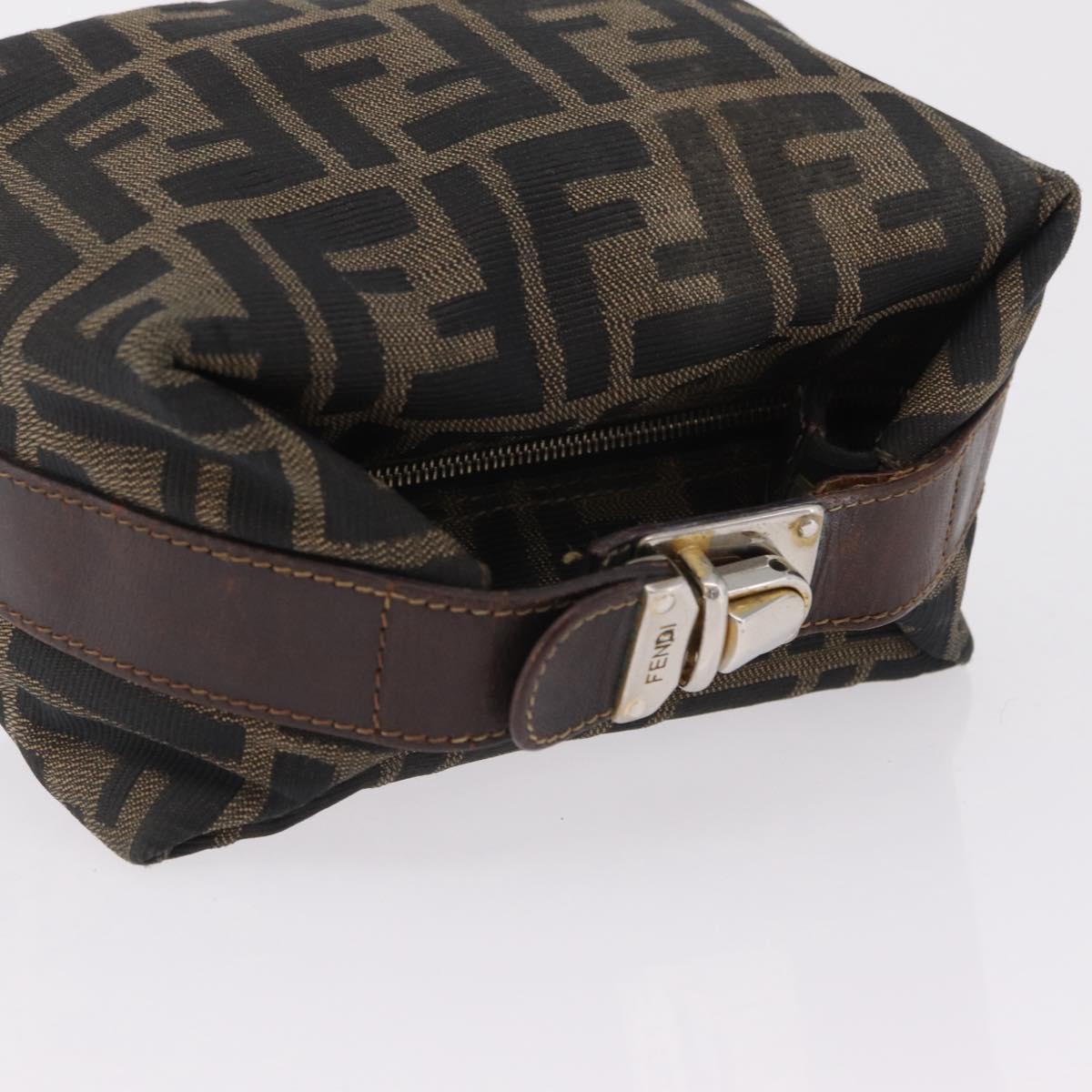 FENDI Zucca Canvas Vanity Bag Pouch Brown Gold Tone Auth mr3115A