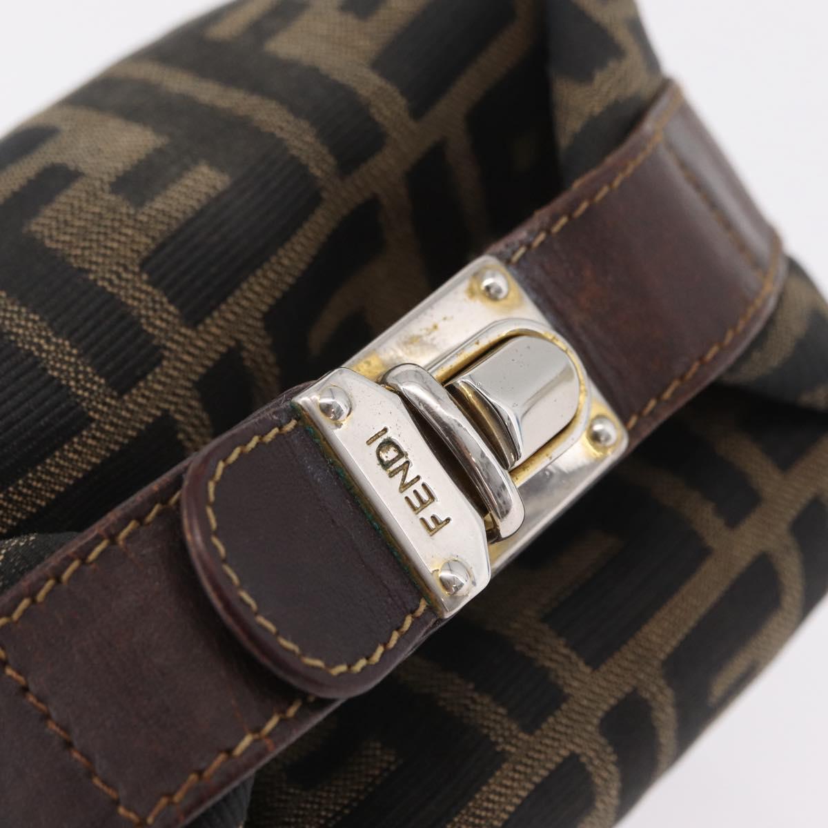 FENDI Zucca Canvas Vanity Bag Pouch Brown Gold Tone Auth mr3115A