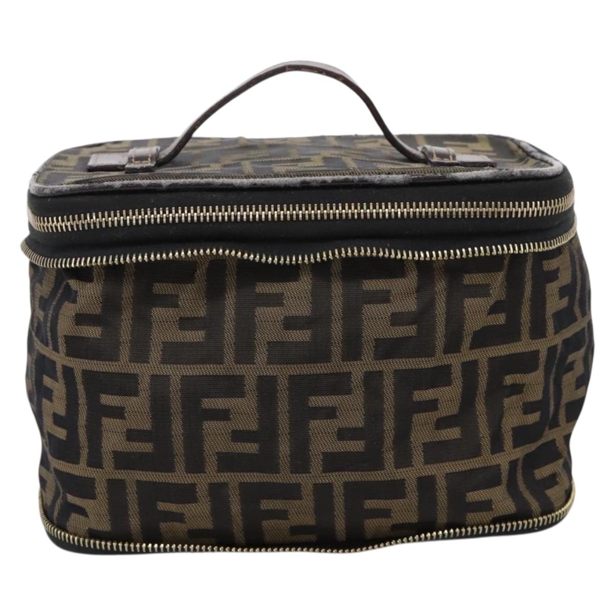 FENDI Zucca Canvas Pouch Brown Gold Tone Auth mr3117