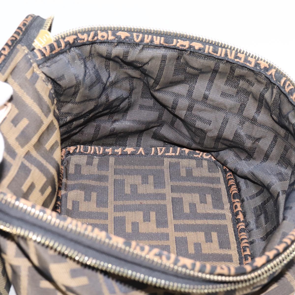 FENDI Zucca Canvas Pouch Brown Gold Tone Auth mr3117