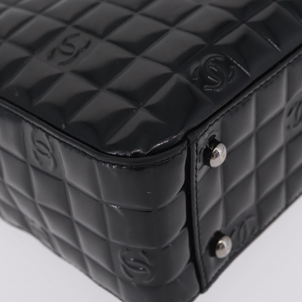 CHANEL Patent leather Hand Bag Leather Black Silver CC Auth mr3124