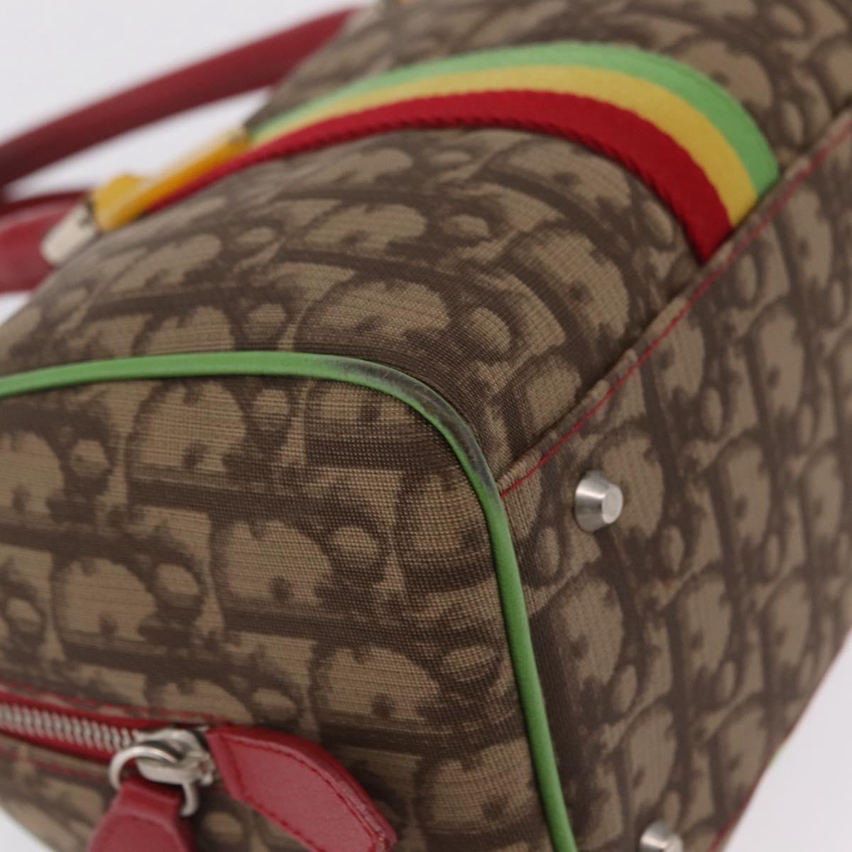 Christian Dior Trotter Canvas Hand Bag PVC Brown Silver Auth mr3125V