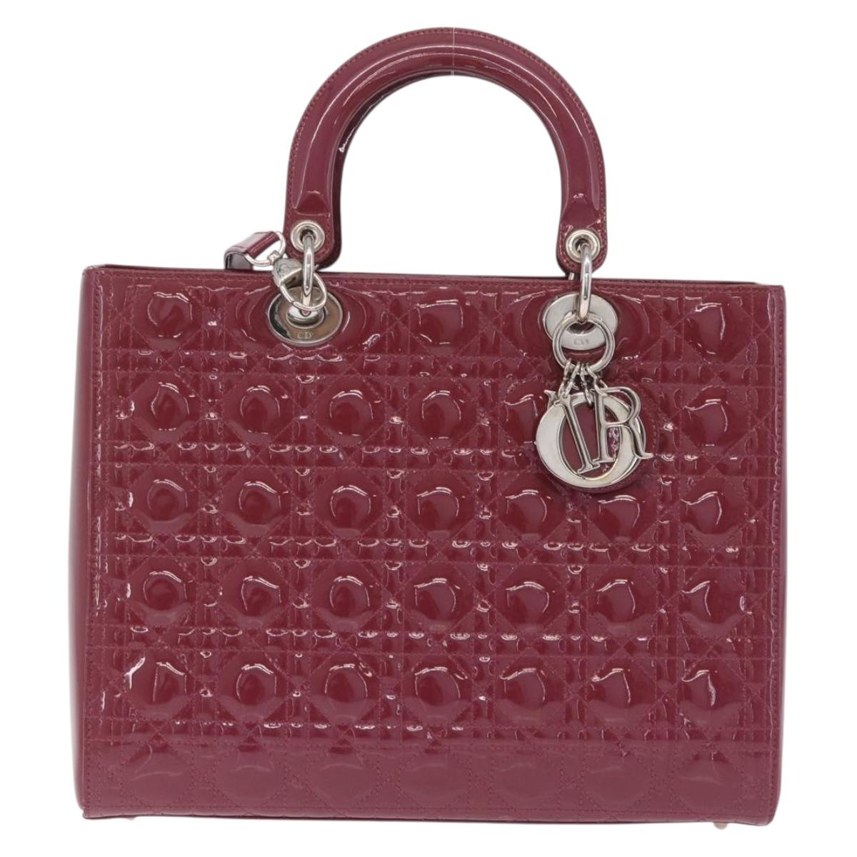 Christian Dior Canage Hand Bag Patent leather 2way Pink Silver Auth mr3134V