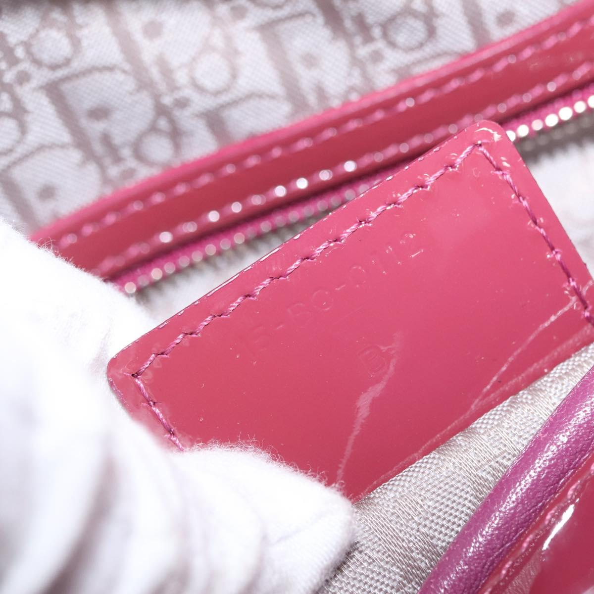 Christian Dior Canage Hand Bag Patent leather 2way Pink Silver Auth mr3134V