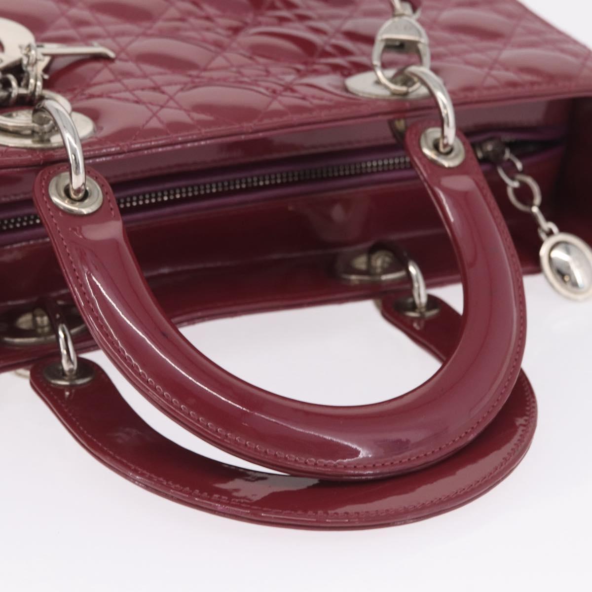 Christian Dior Canage Hand Bag Patent leather 2way Pink Silver Auth mr3134V