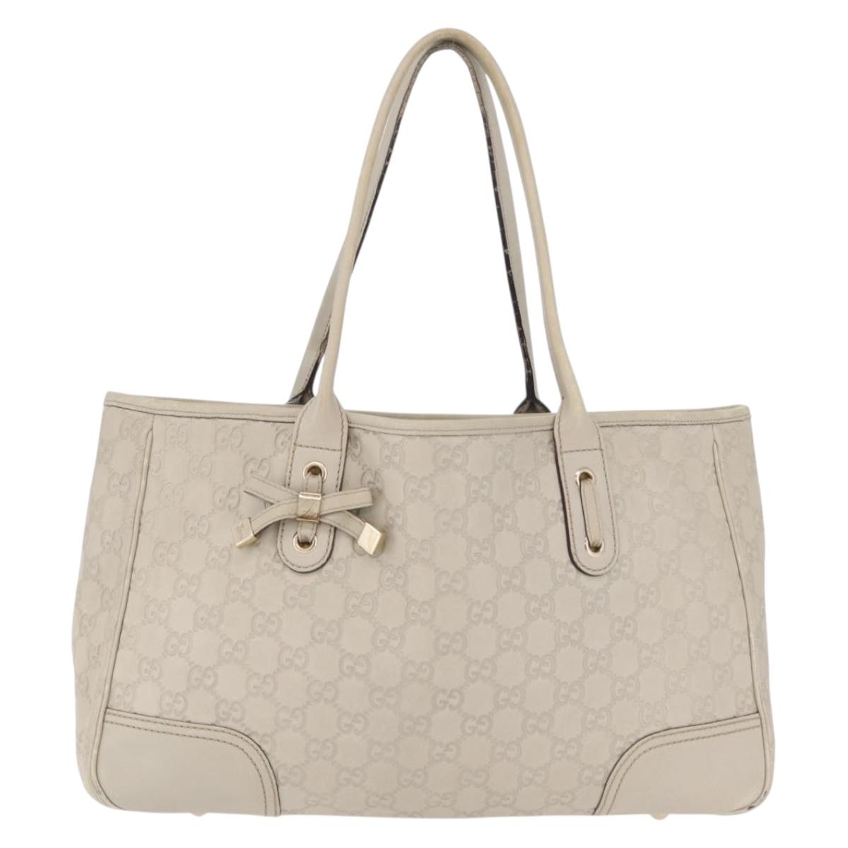 GUCCI GG Canvas Guccissima Tote Bag Leather White Gold 163805 Auth mr3143