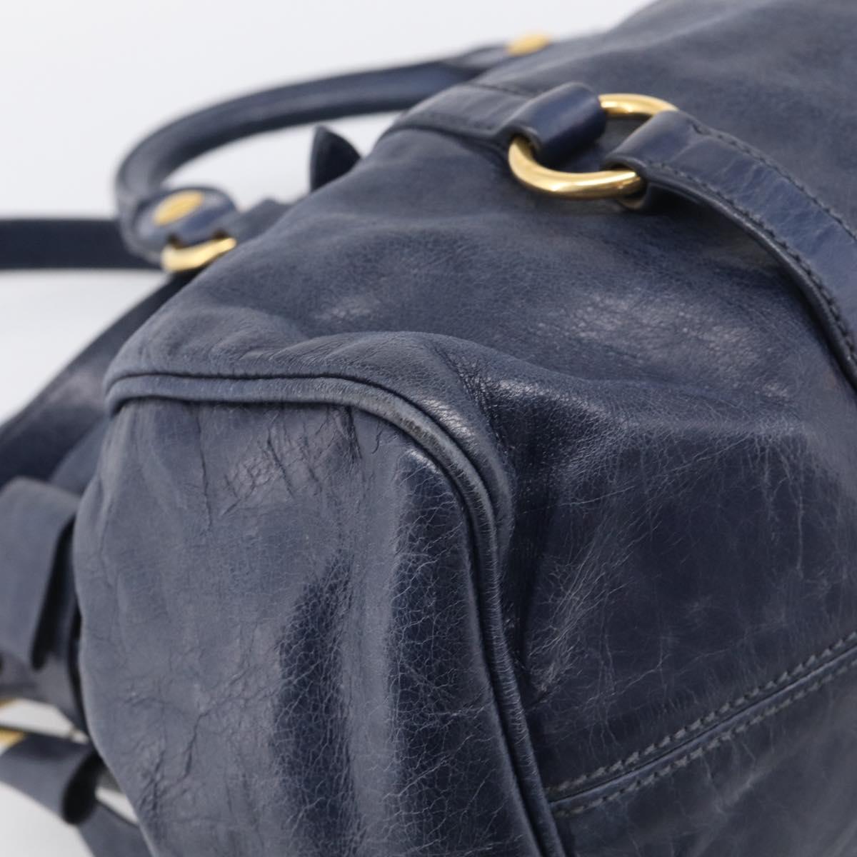 Miu Miu Hand Bag Leather 2way Navy Gold Auth mr3145V