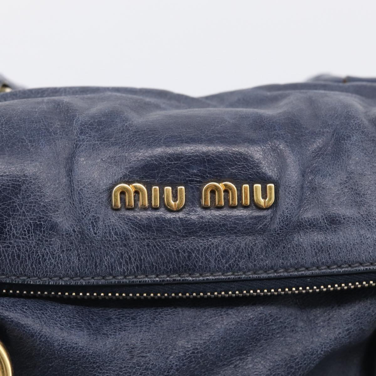 Miu Miu Hand Bag Leather 2way Navy Gold Auth mr3145V