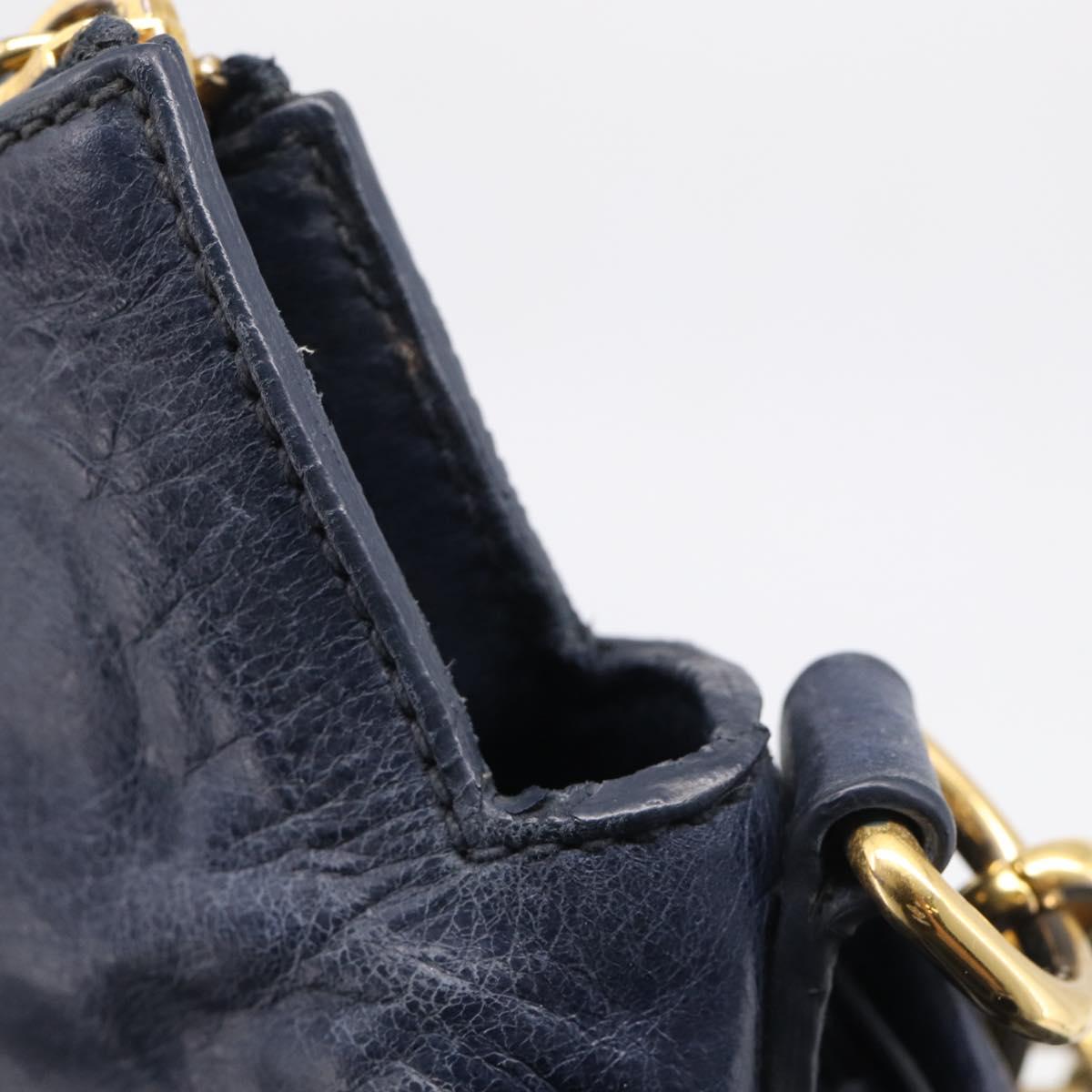 Miu Miu Hand Bag Leather 2way Navy Gold Auth mr3145V