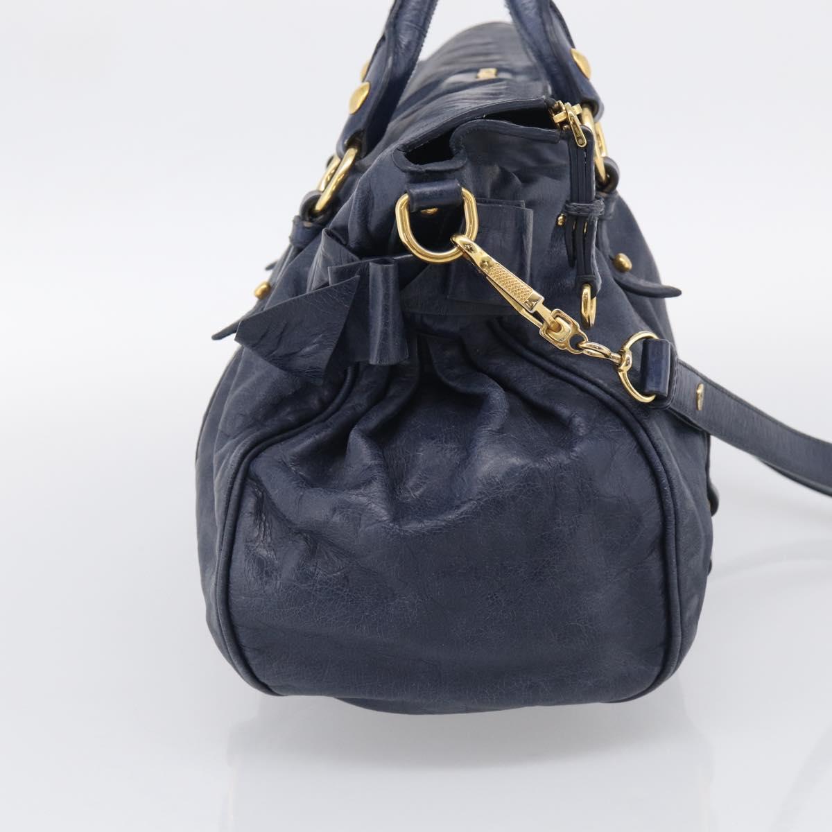 Miu Miu Hand Bag Leather 2way Navy Gold Auth mr3145V