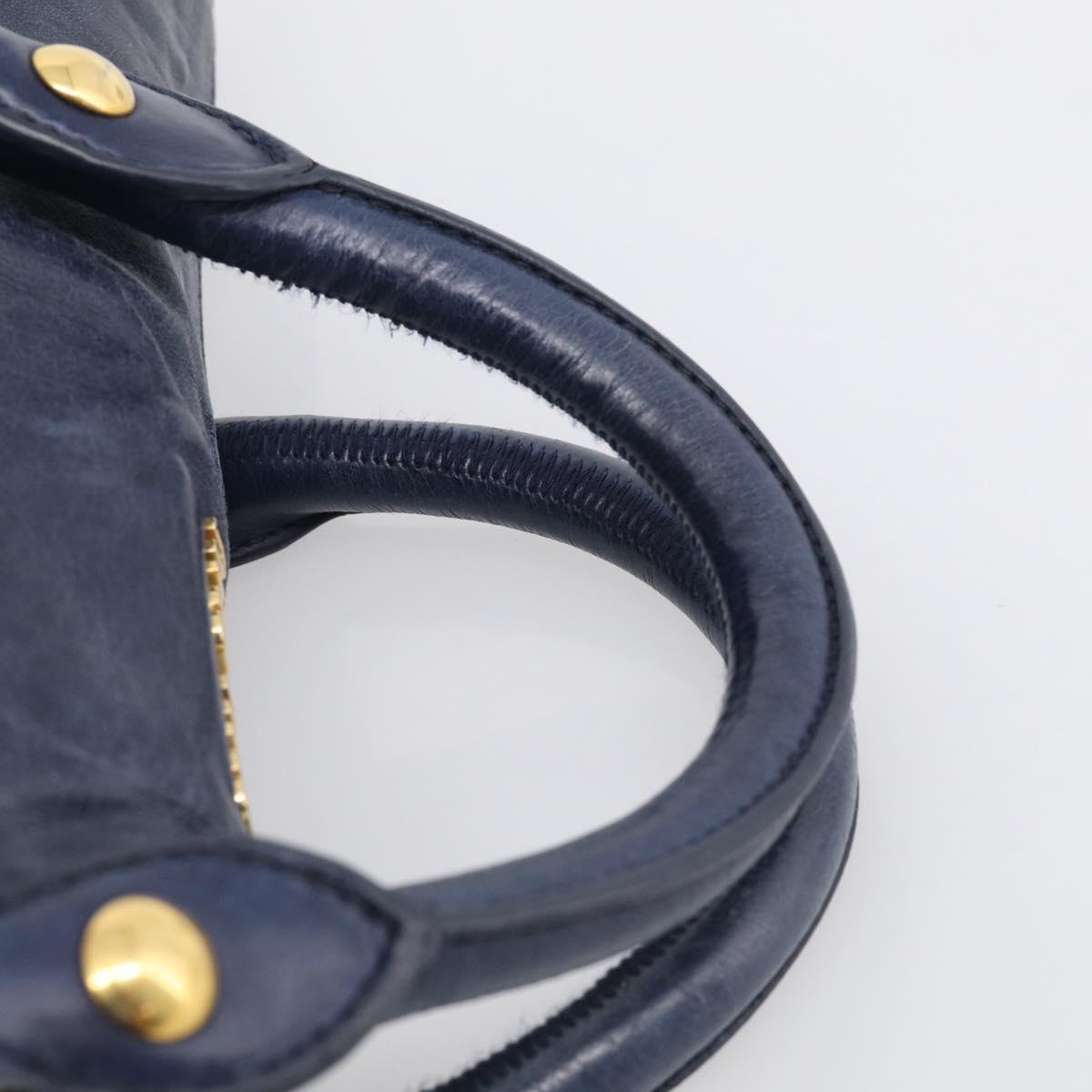 Miu Miu Hand Bag Leather 2way Navy Gold Auth mr3145V