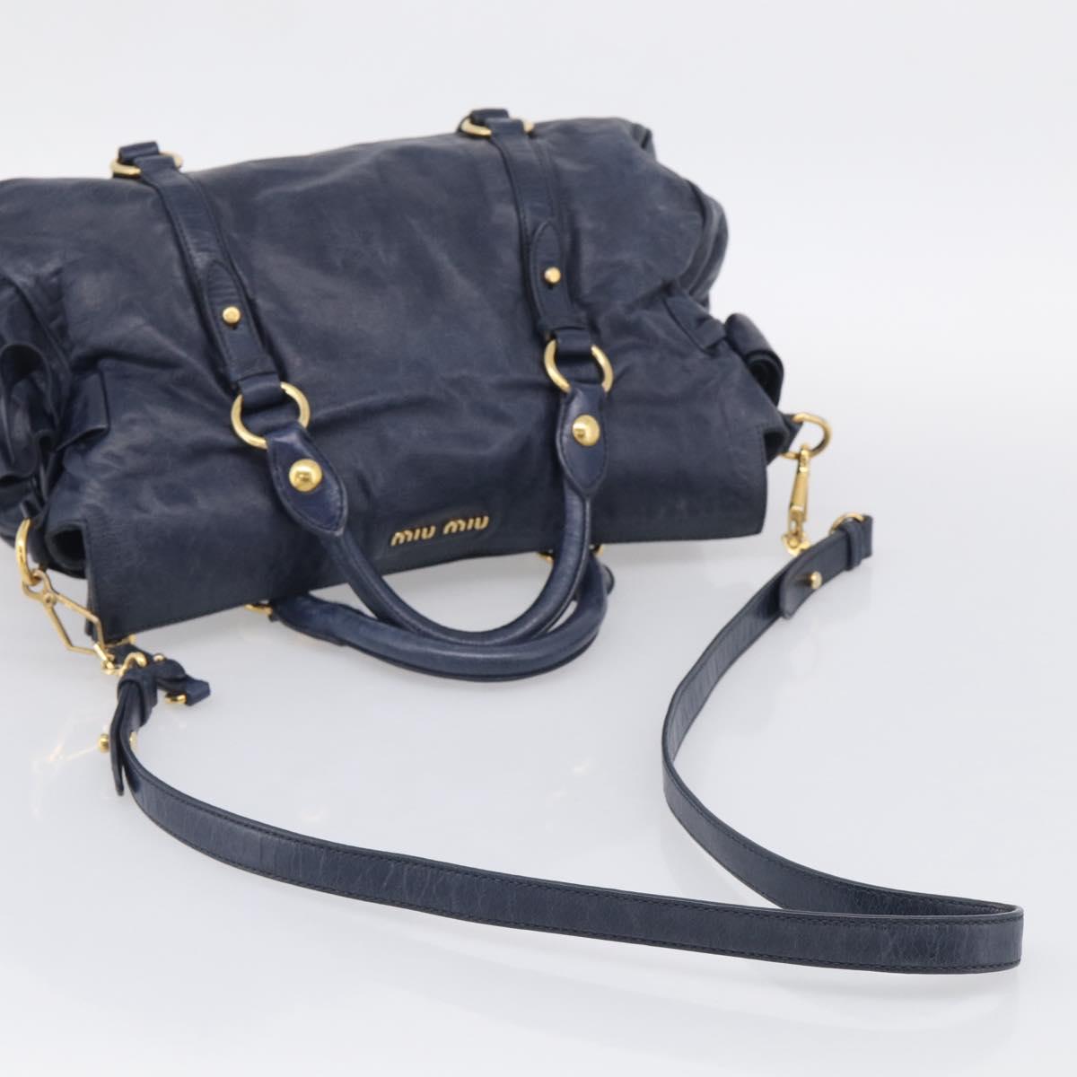 Miu Miu Hand Bag Leather 2way Navy Gold Auth mr3145V
