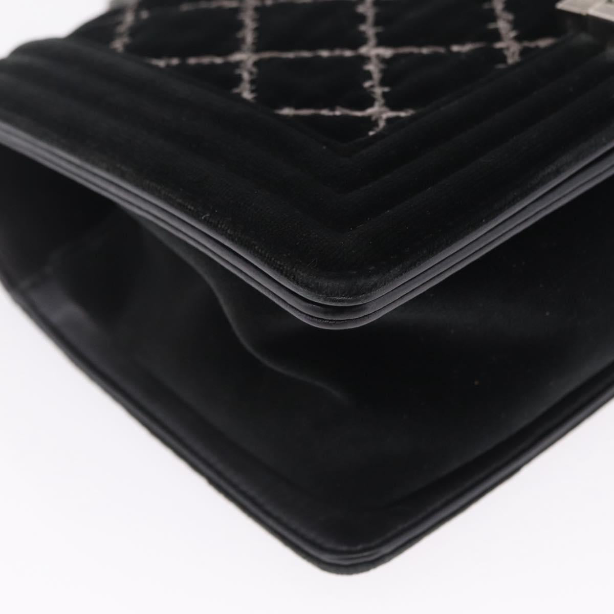 CHANEL Matelasse Boy Chanel Chain Bag Velor Black Silver CC Auth mr3146V