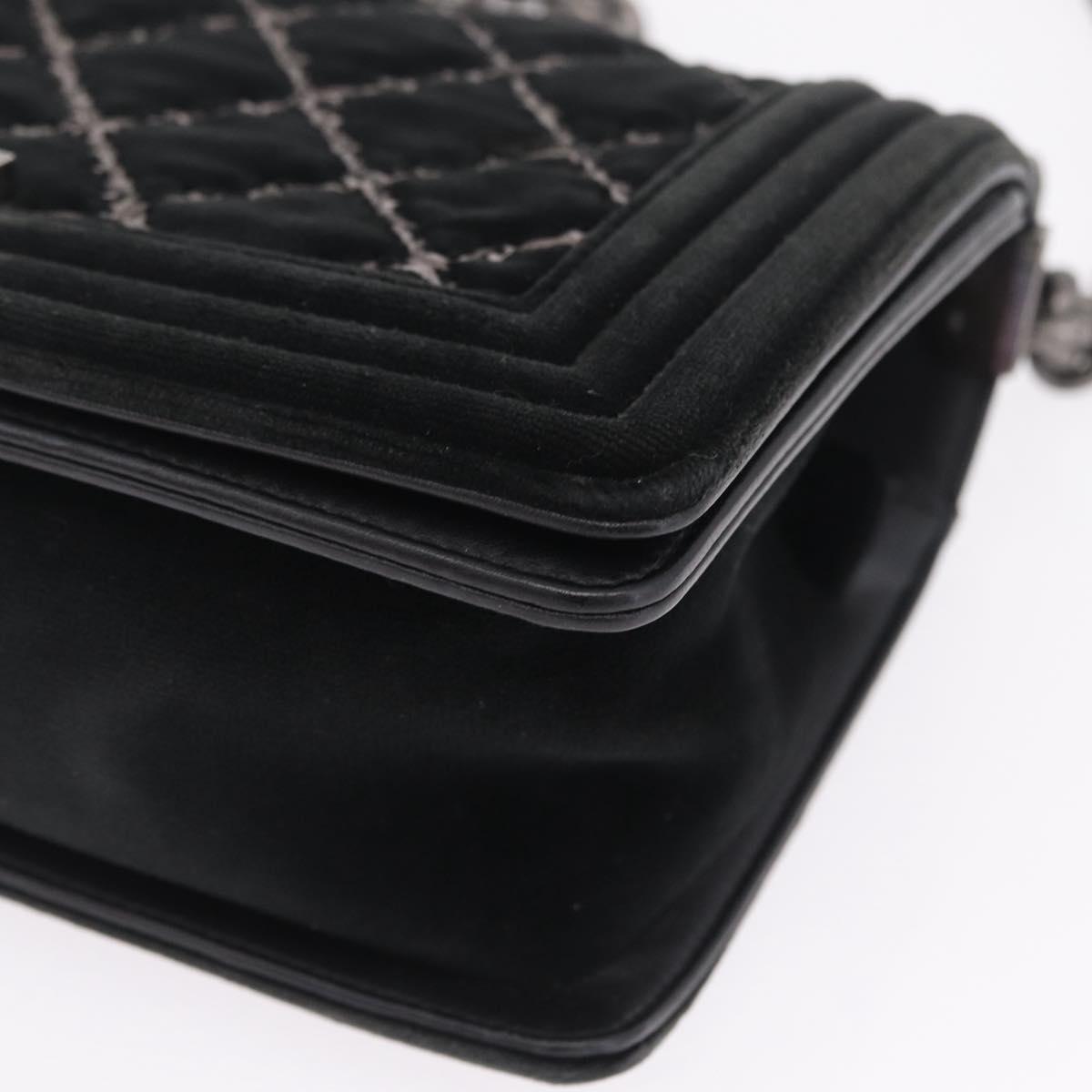CHANEL Matelasse Boy Chanel Chain Bag Velor Black Silver CC Auth mr3146V