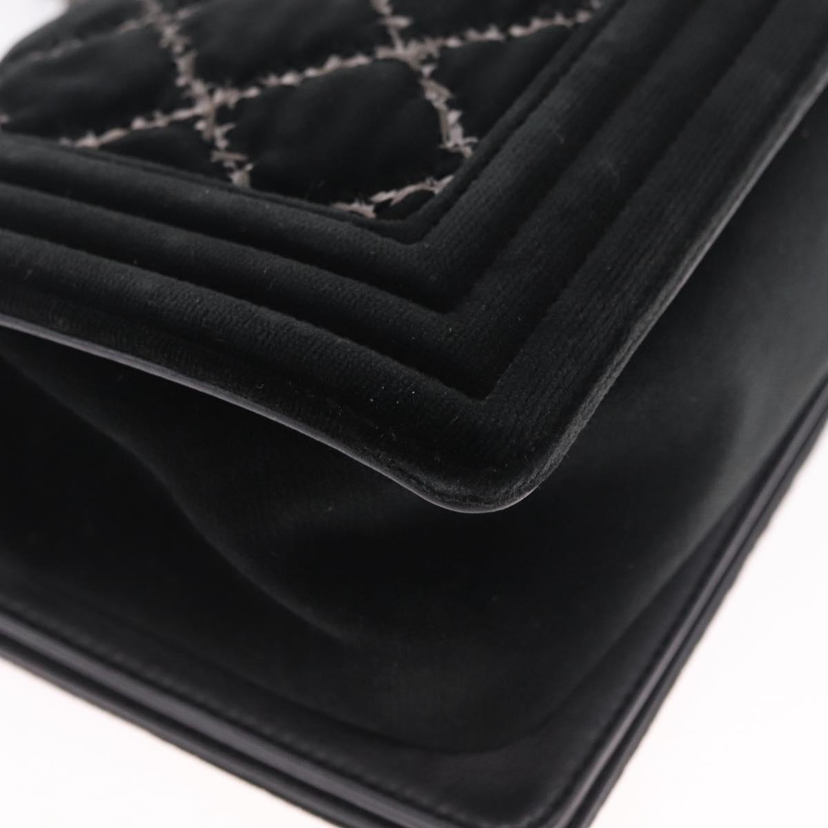 CHANEL Matelasse Boy Chanel Chain Bag Velor Black Silver CC Auth mr3146V
