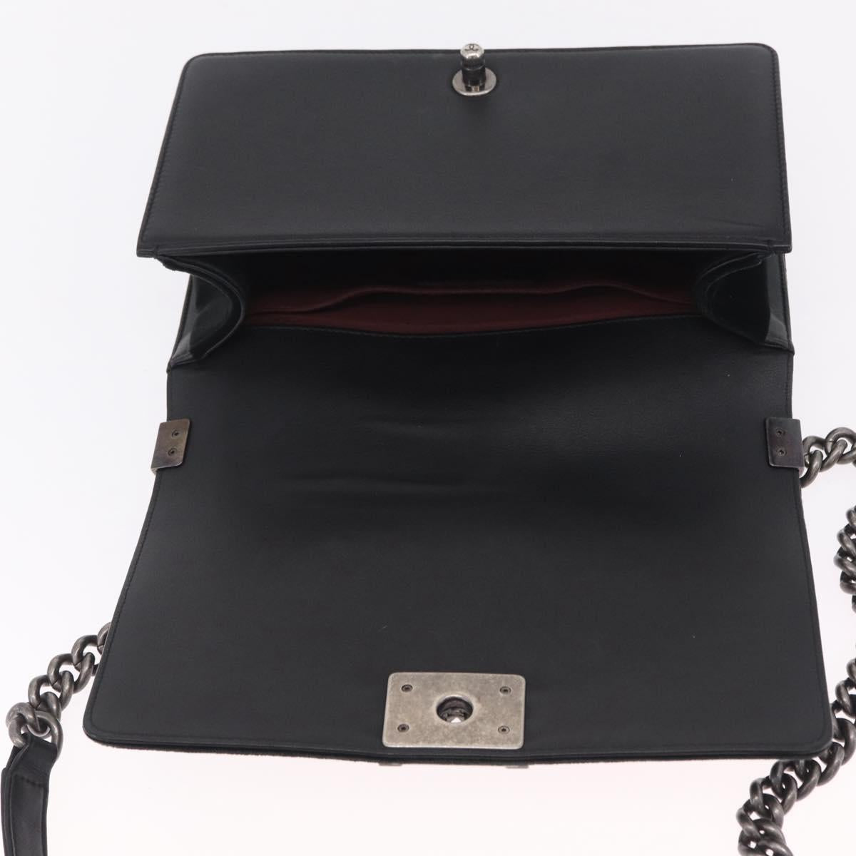 CHANEL Matelasse Boy Chanel Chain Bag Velor Black Silver CC Auth mr3146V