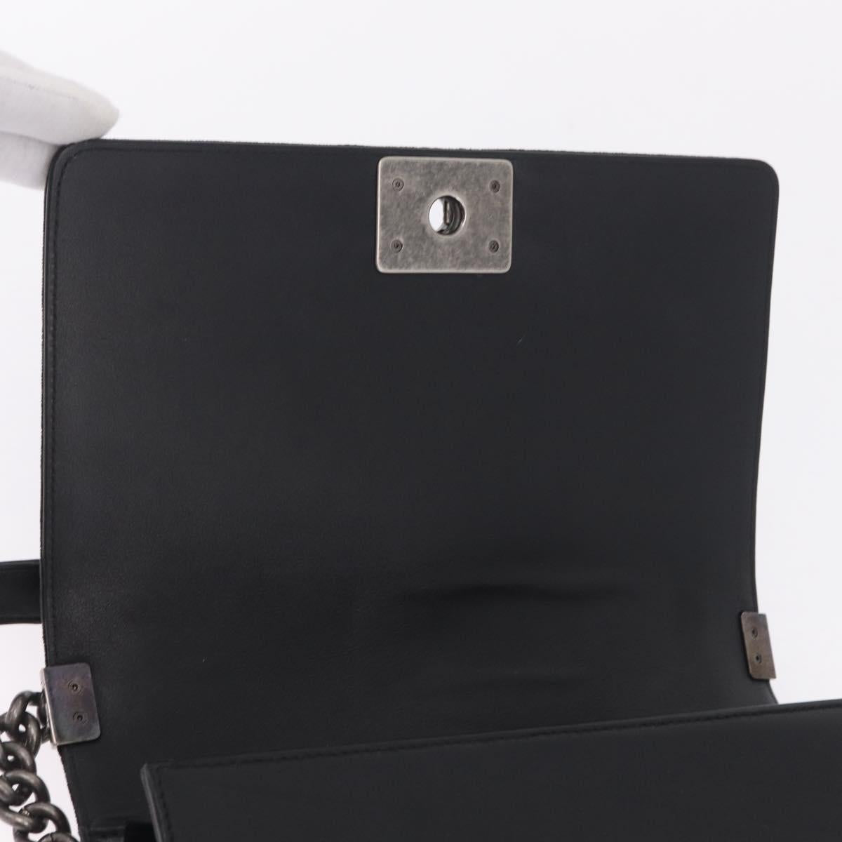 CHANEL Matelasse Boy Chanel Chain Bag Velor Black Silver CC Auth mr3146V