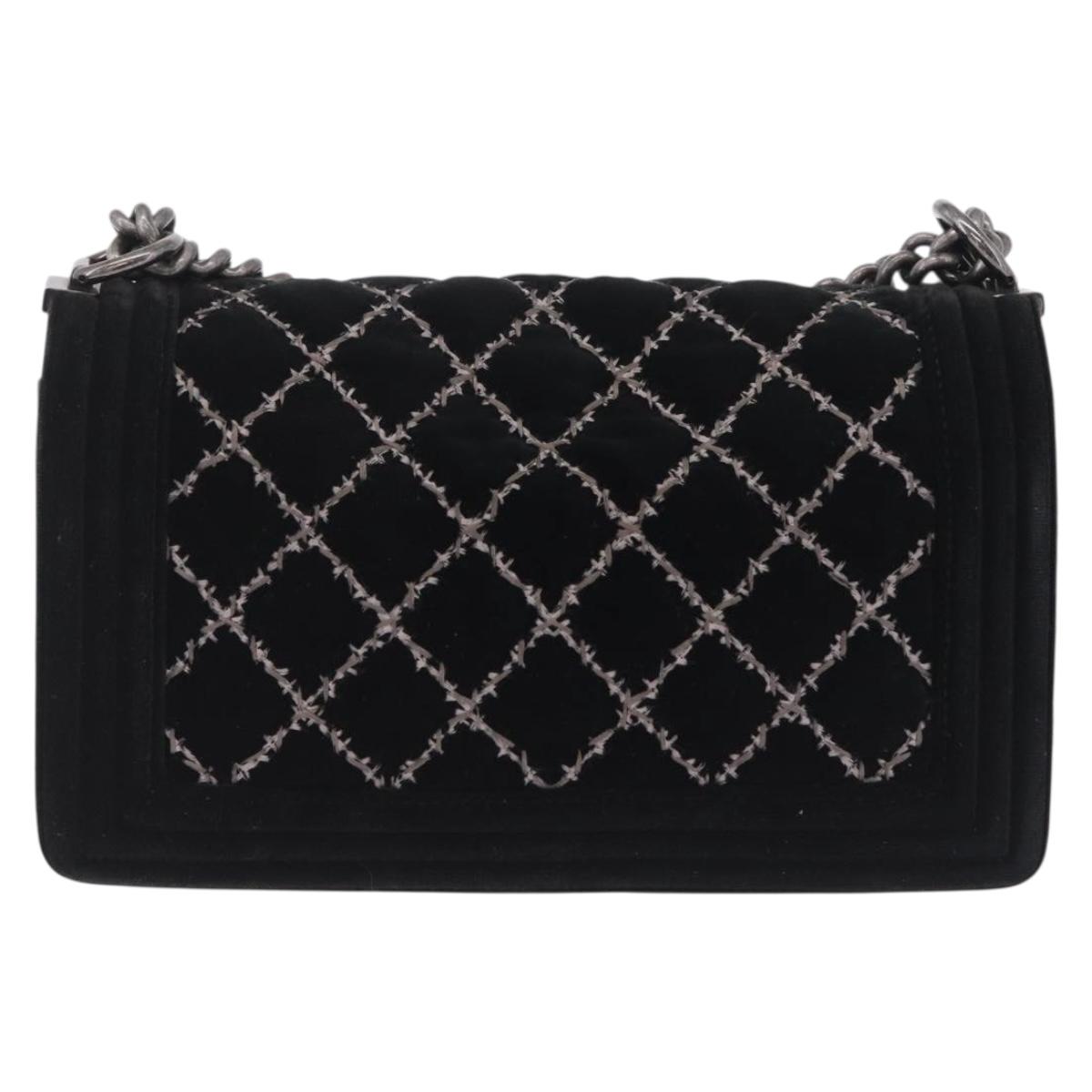 CHANEL Matelasse Boy Chanel Chain Bag Velor Black Silver CC Auth mr3146V