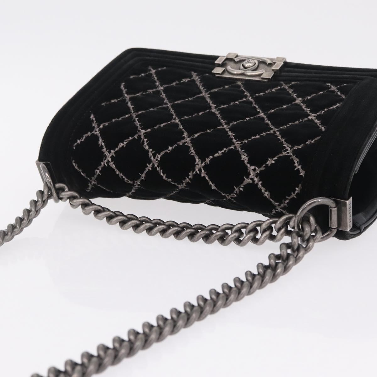 CHANEL Matelasse Boy Chanel Chain Bag Velor Black Silver CC Auth mr3146V