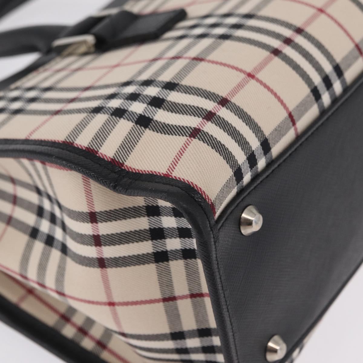 BURBERRY Nova Check Hand Bag Canvas Beige Silver Auth mr3151
