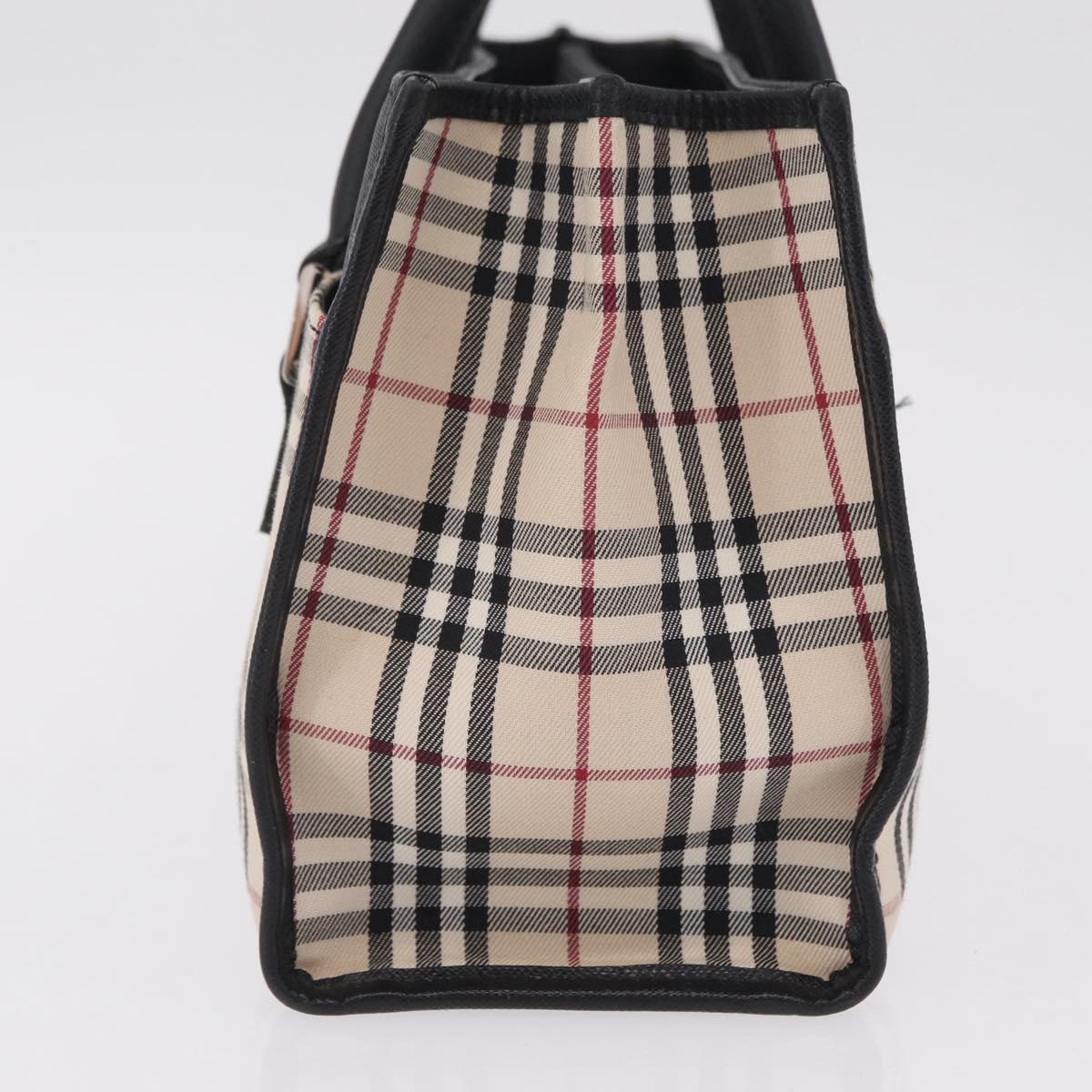 BURBERRY Nova Check Hand Bag Canvas Beige Silver Auth mr3151