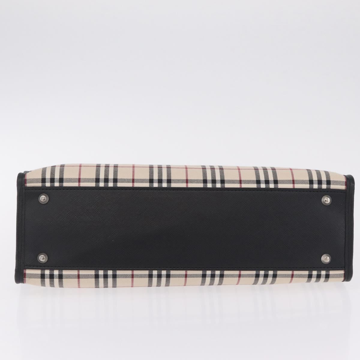 BURBERRY Nova Check Hand Bag Canvas Beige Silver Auth mr3151
