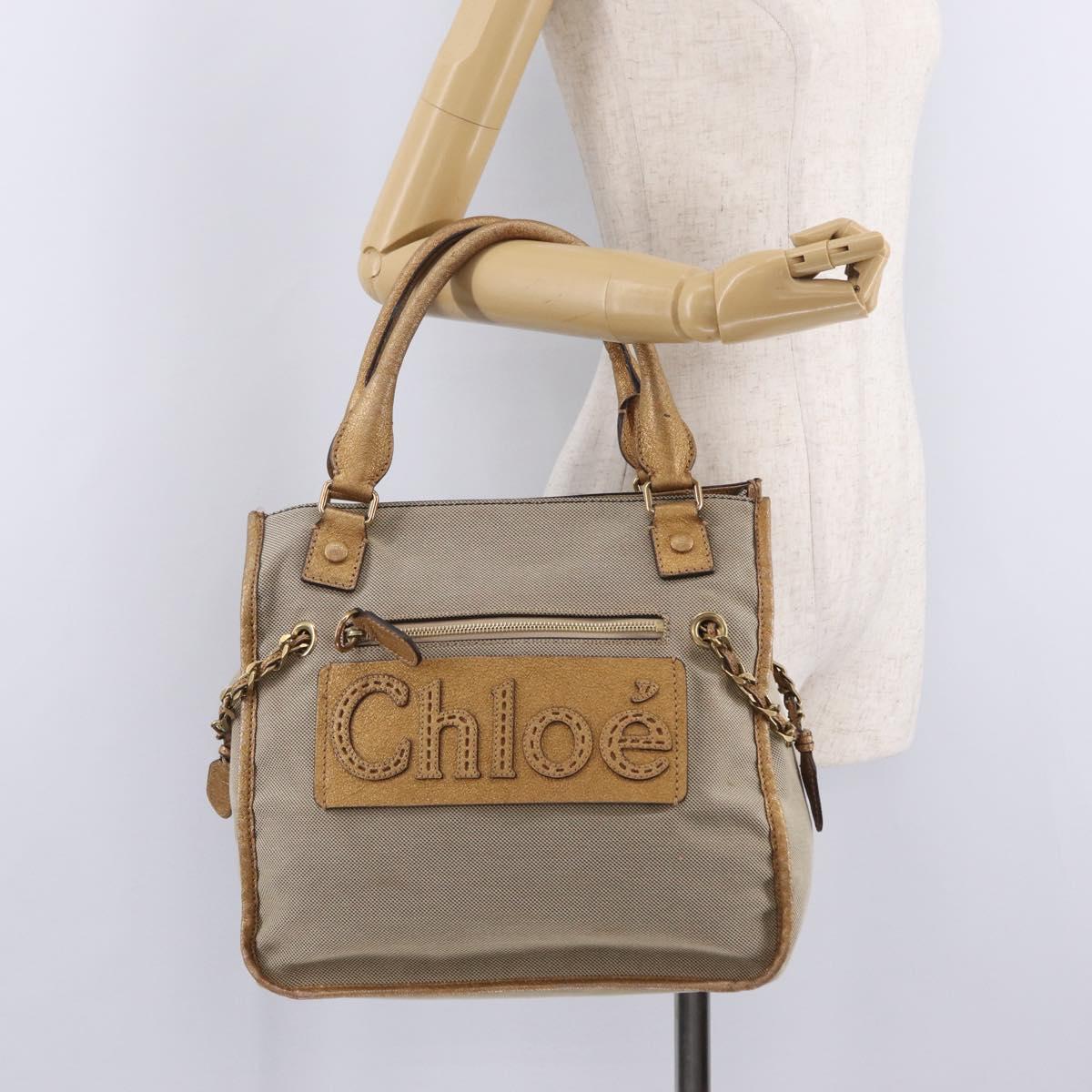 Chloe Harley Hand Bag Canvas Beige Gold Auth mr3153A