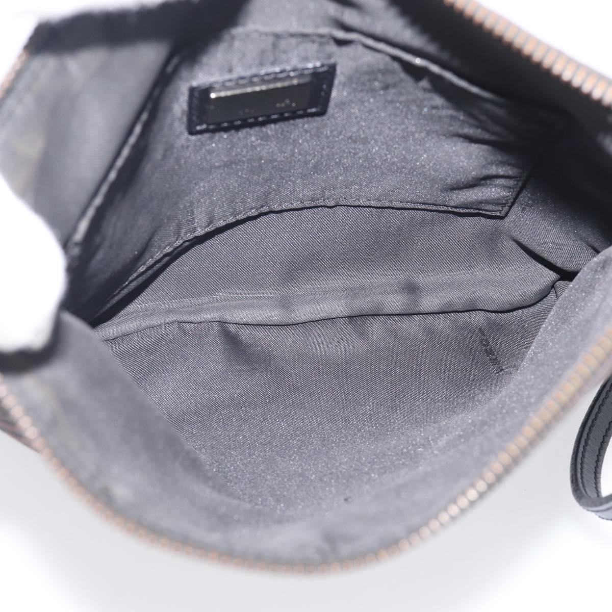 FENDI Zucchino Canvas Shoulder Bag Dark Brown Silver Auth mr3155