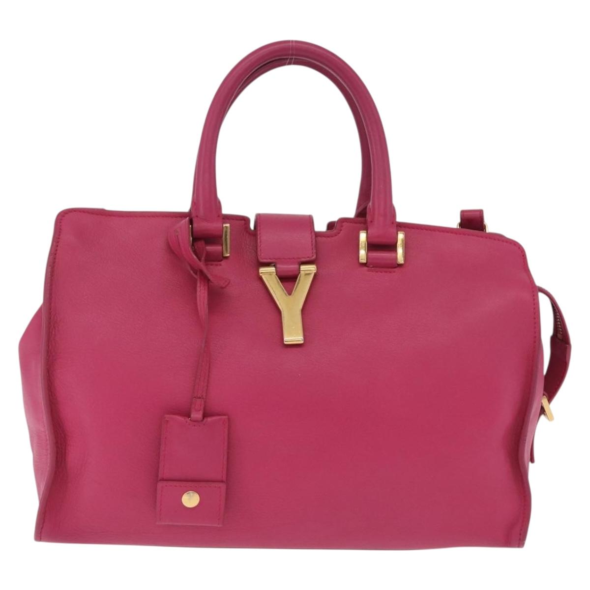Saint Laurent Hand Bag Leather 2way Pink Gold Auth mr3162A
