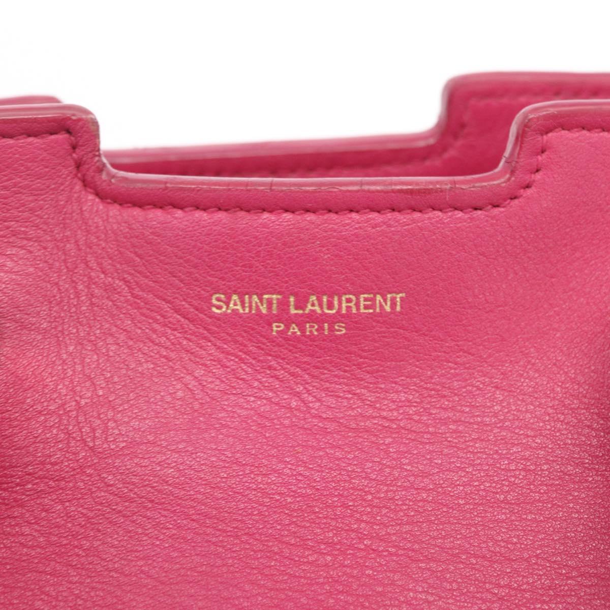 Saint Laurent Hand Bag Leather 2way Pink Gold Auth mr3162A