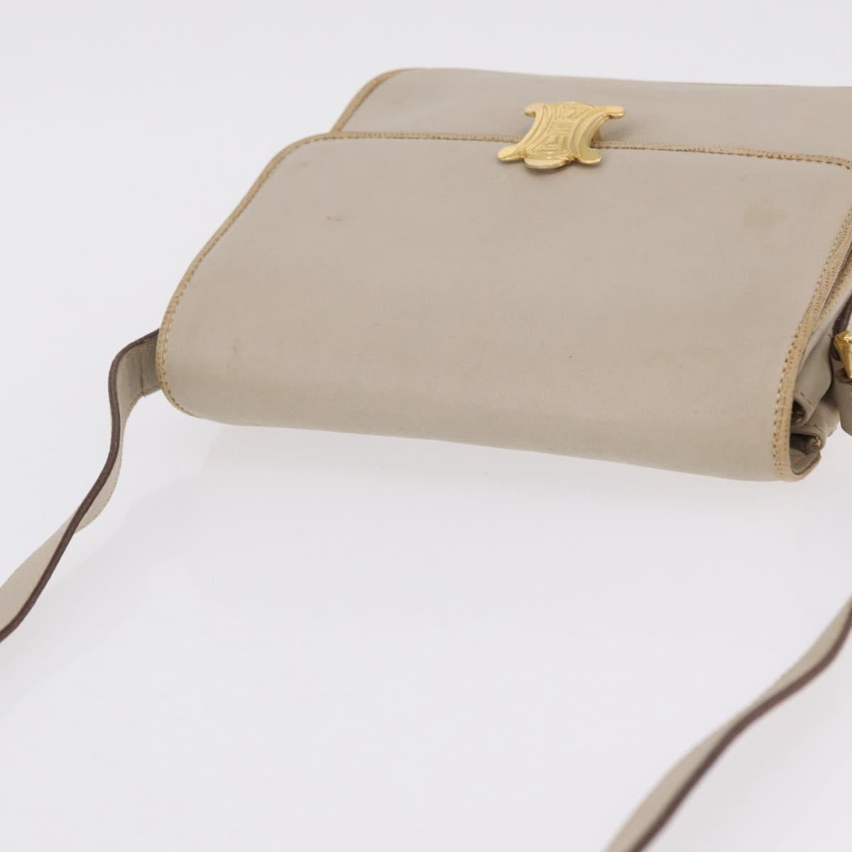 CELINE Shoulder Bag Leather Beige Gold Auth mr3163