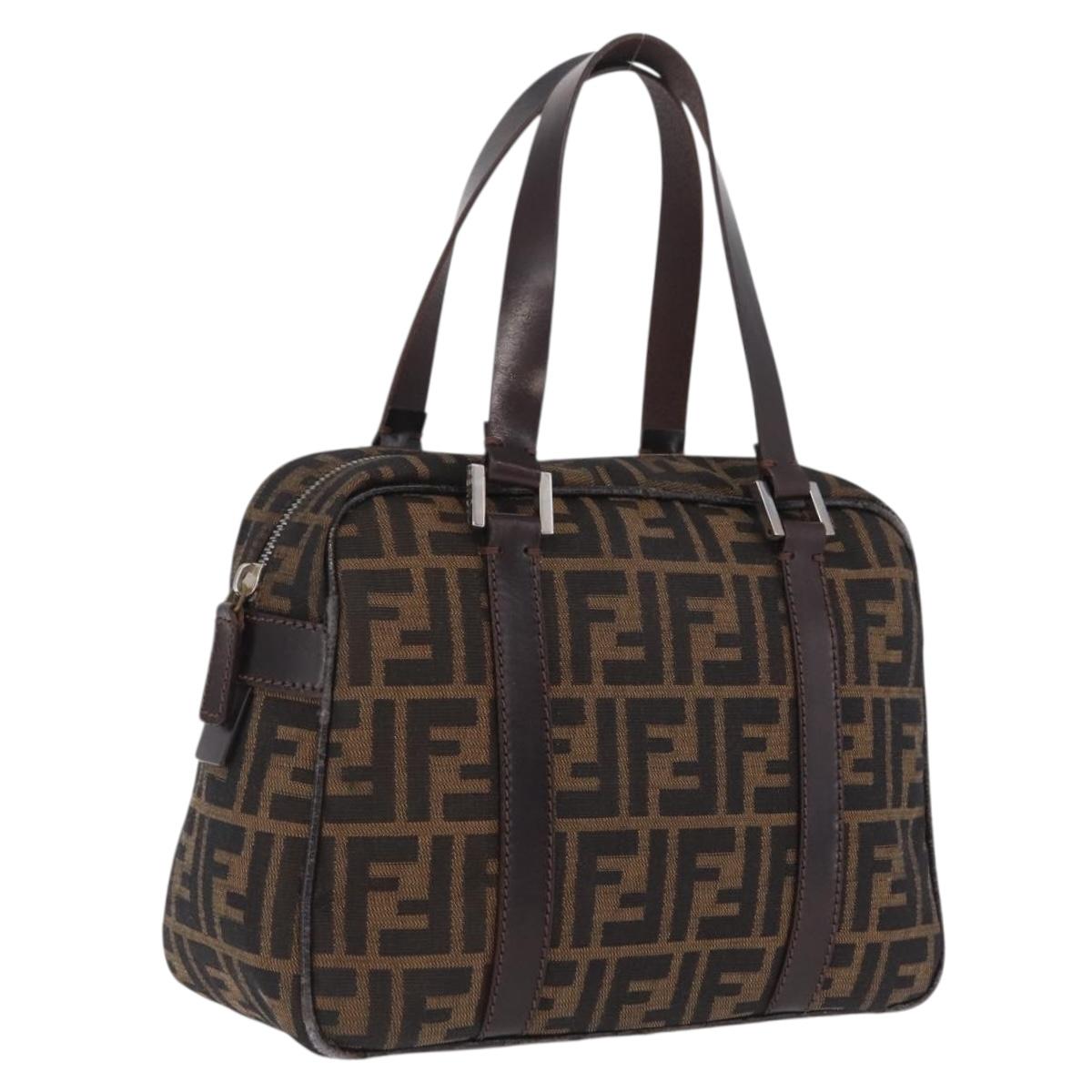 FENDI Zucca Canvas Hand Bag Black Brown Auth mr3164