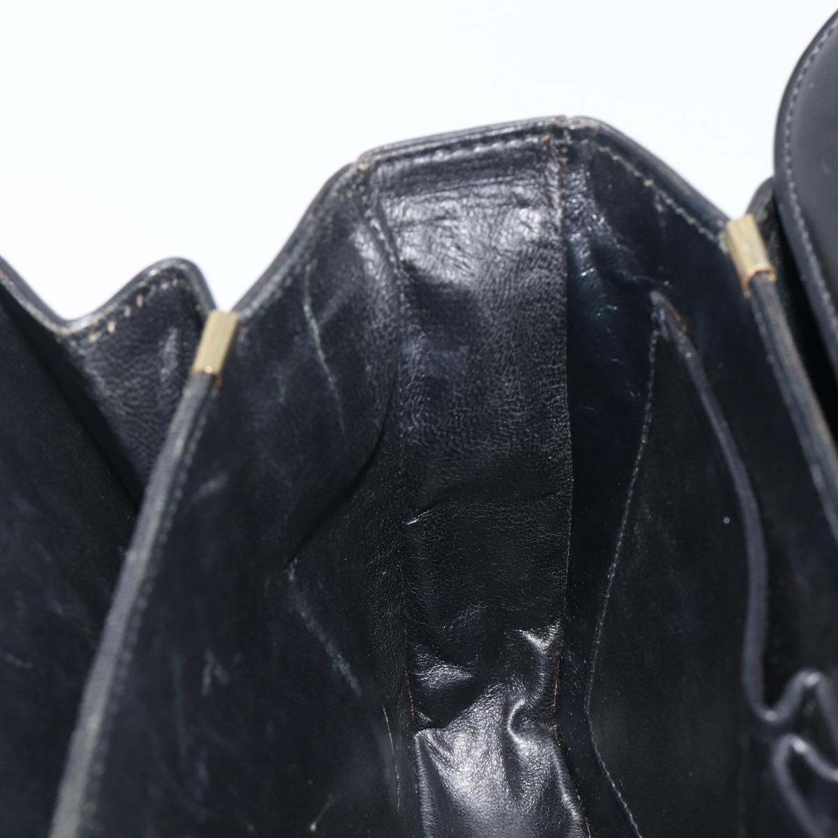 CELINE Horse Carriage Shoulder Bag Leather Black Gold Auth mr3168