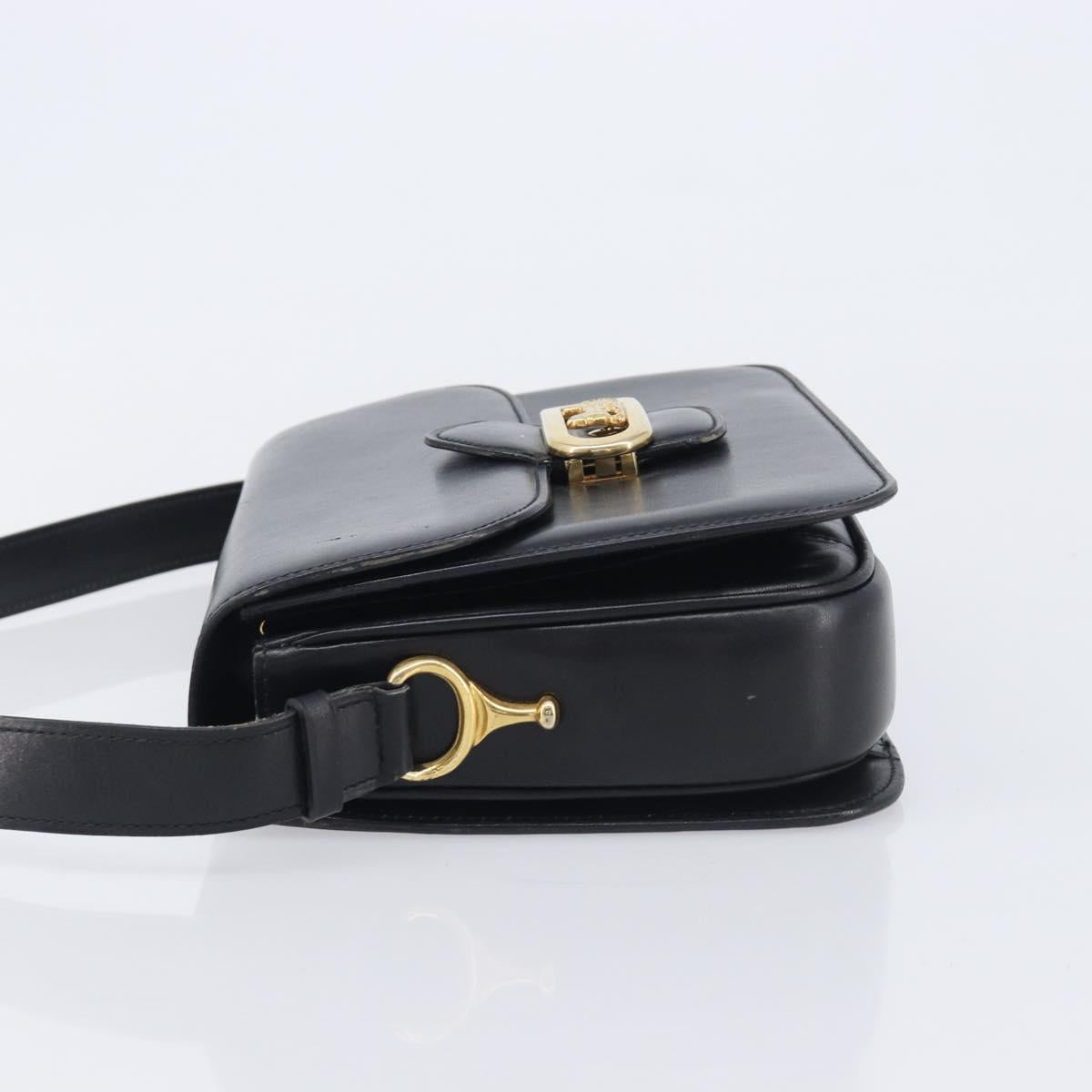 CELINE Horse Carriage Shoulder Bag Leather Black Gold Auth mr3168