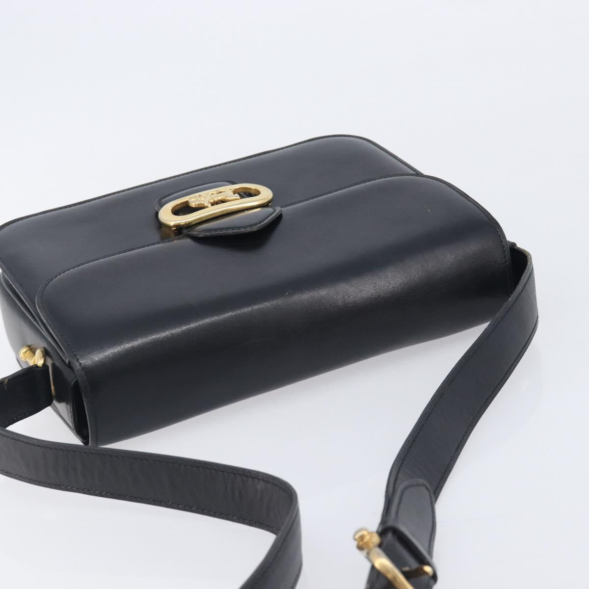 CELINE Horse Carriage Shoulder Bag Leather Black Gold Auth mr3168