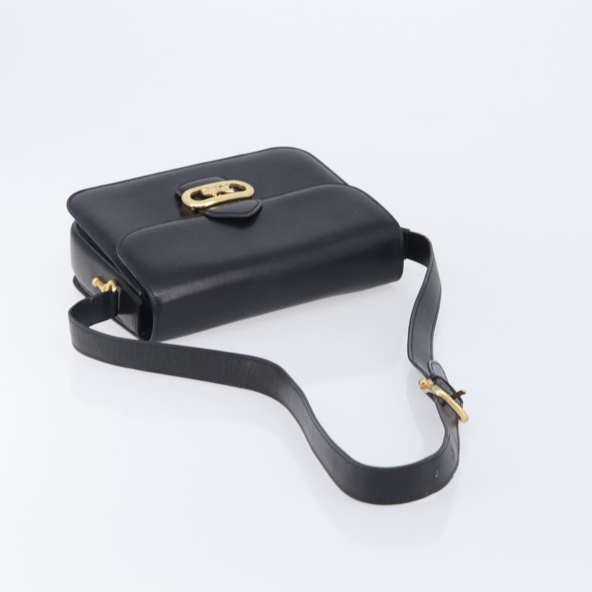 CELINE Horse Carriage Shoulder Bag Leather Black Gold Auth mr3168