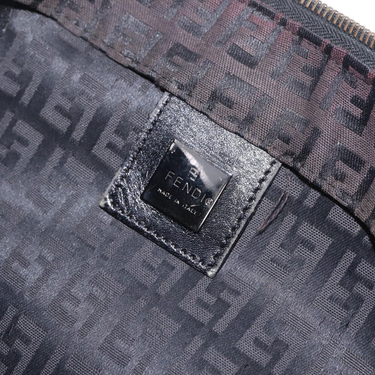 FENDI Zucchino Canvas Tote Bag Brown Silver Auth mr3171