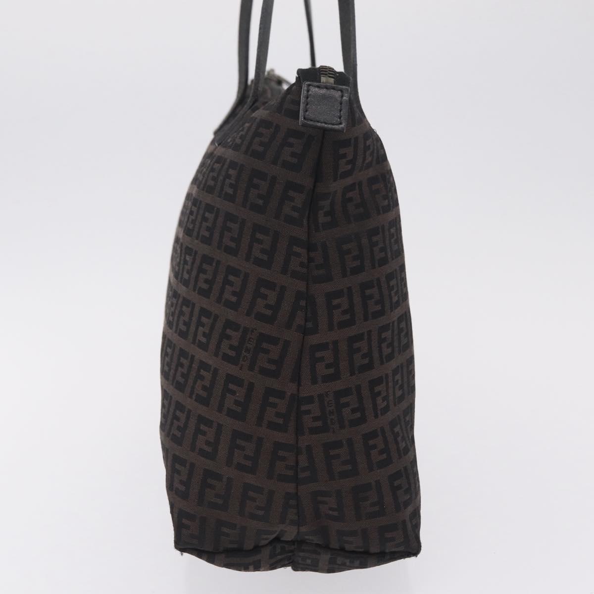 FENDI Zucchino Canvas Tote Bag Brown Silver Auth mr3171