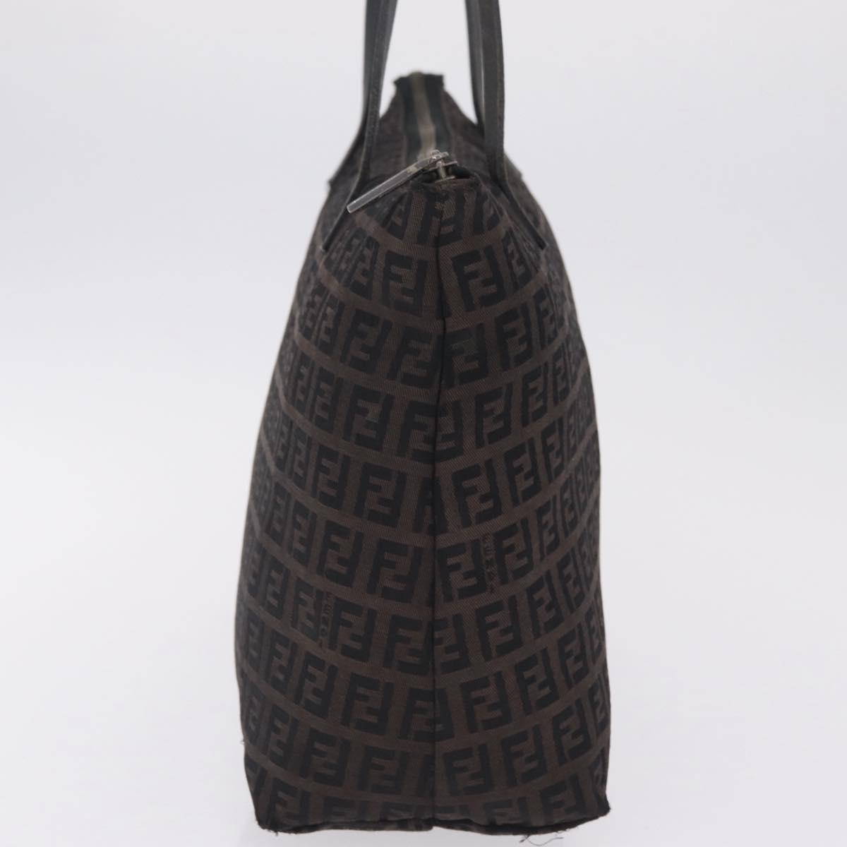 FENDI Zucchino Canvas Tote Bag Brown Silver Auth mr3171
