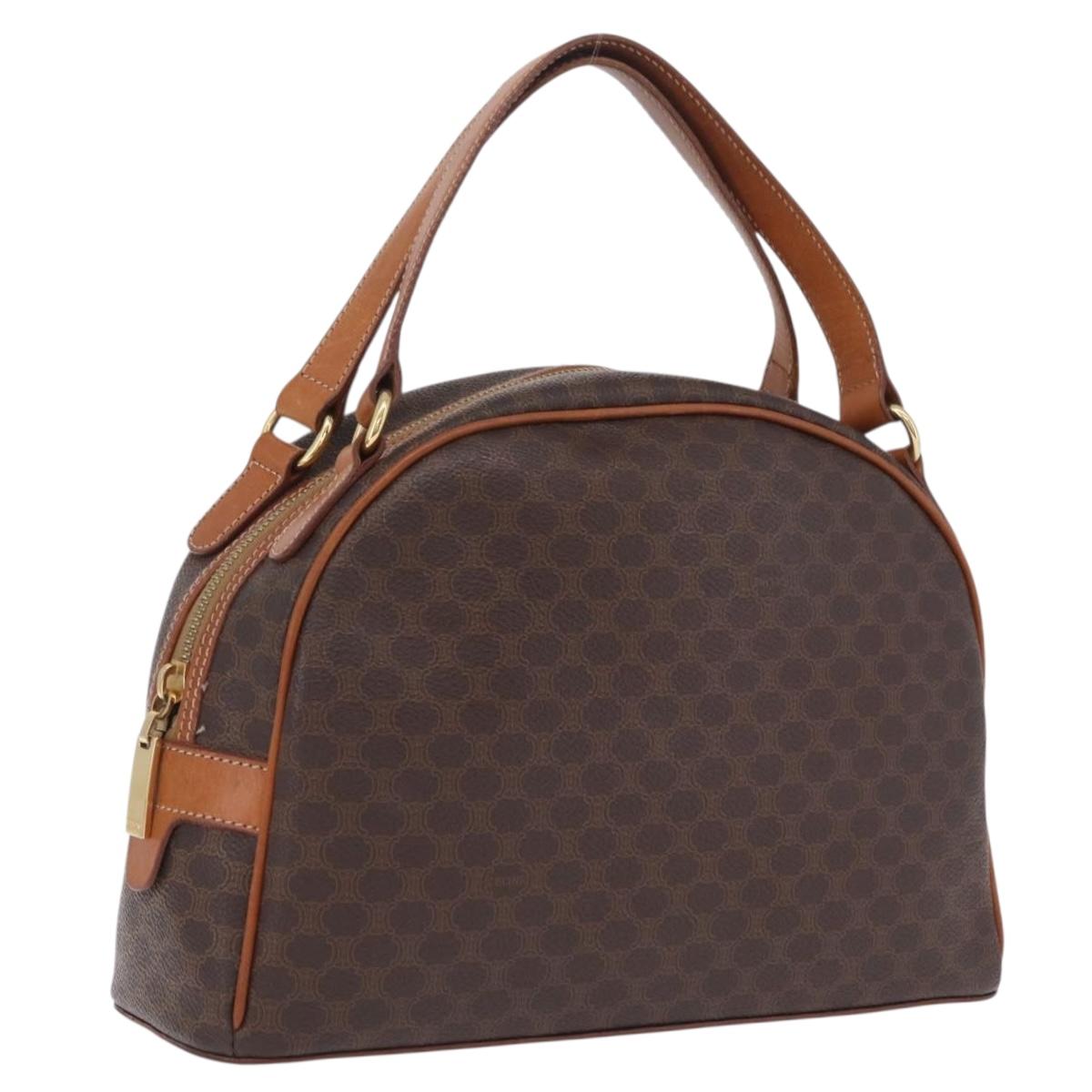 CELINE Macadam Canvas Hand Bag PVC Leather Brown Gold Auth mr3172A