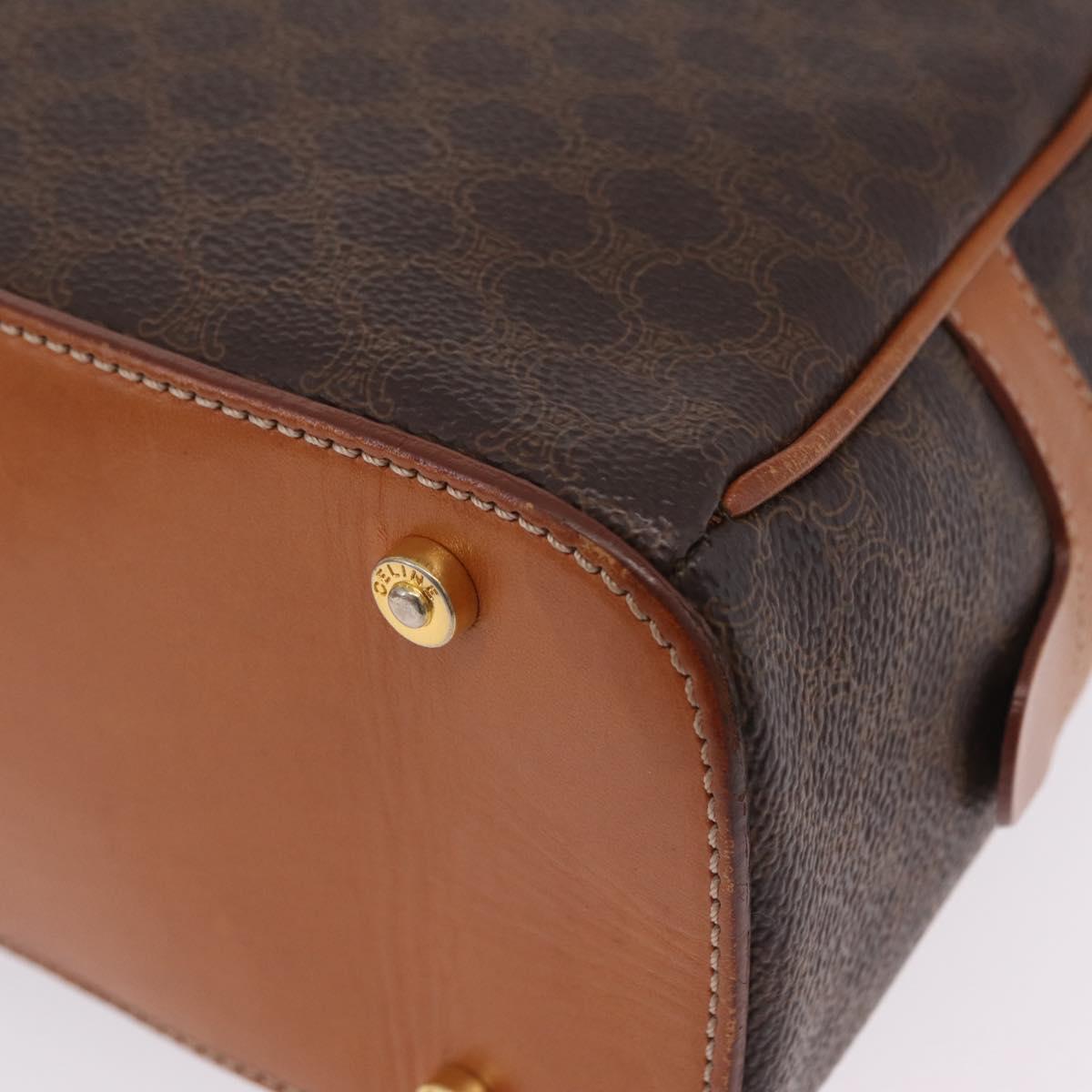 CELINE Macadam Canvas Hand Bag PVC Leather Brown Gold Auth mr3172A
