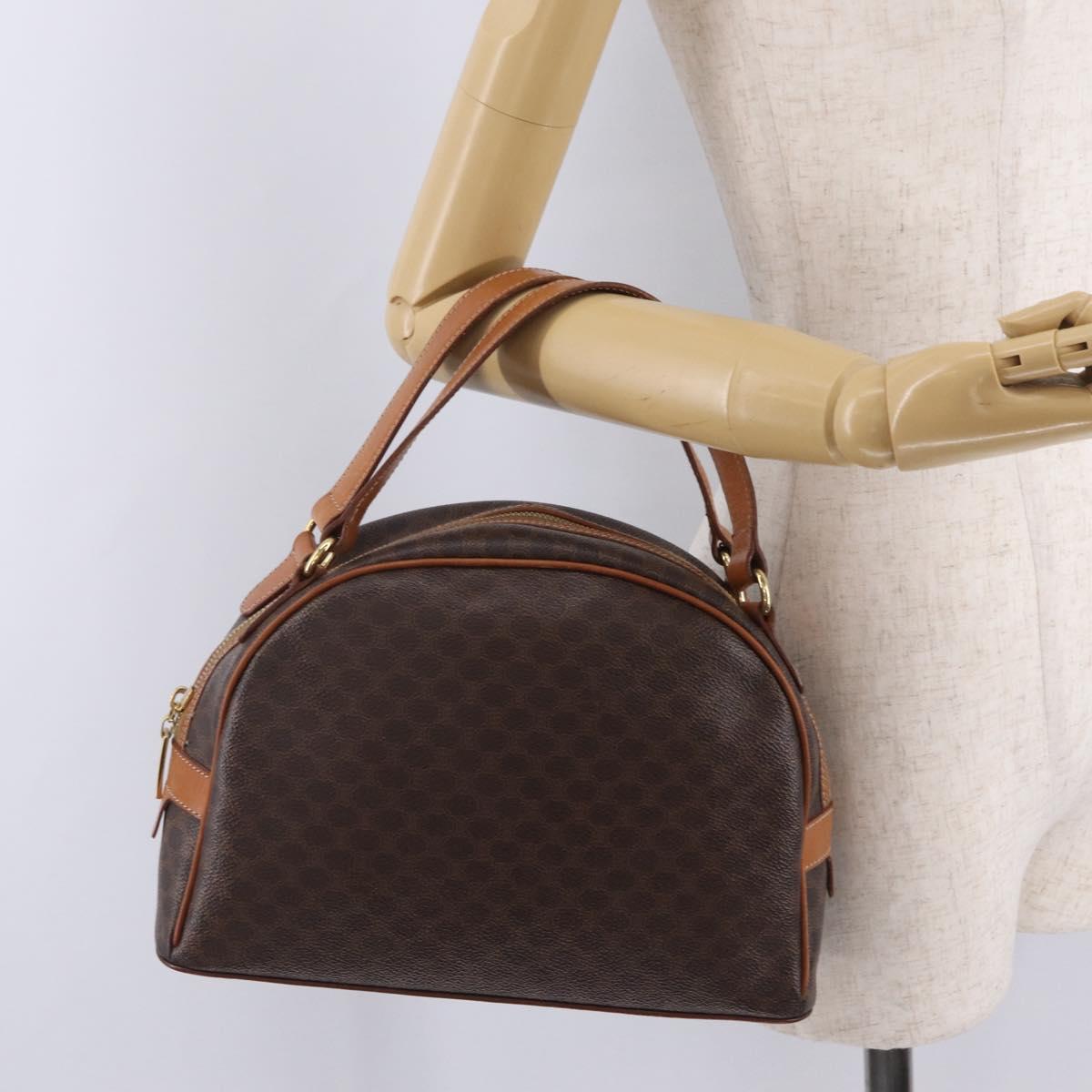 CELINE Macadam Canvas Hand Bag PVC Leather Brown Gold Auth mr3172A