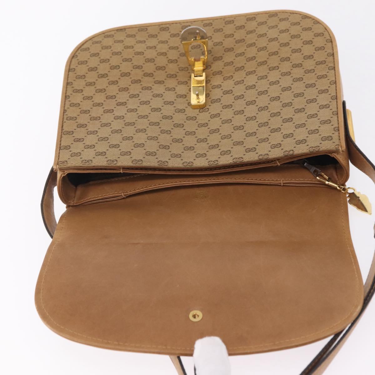 GUCCI Micro GG Canvas Shoulder Bag Beige Gold Auth mr3173