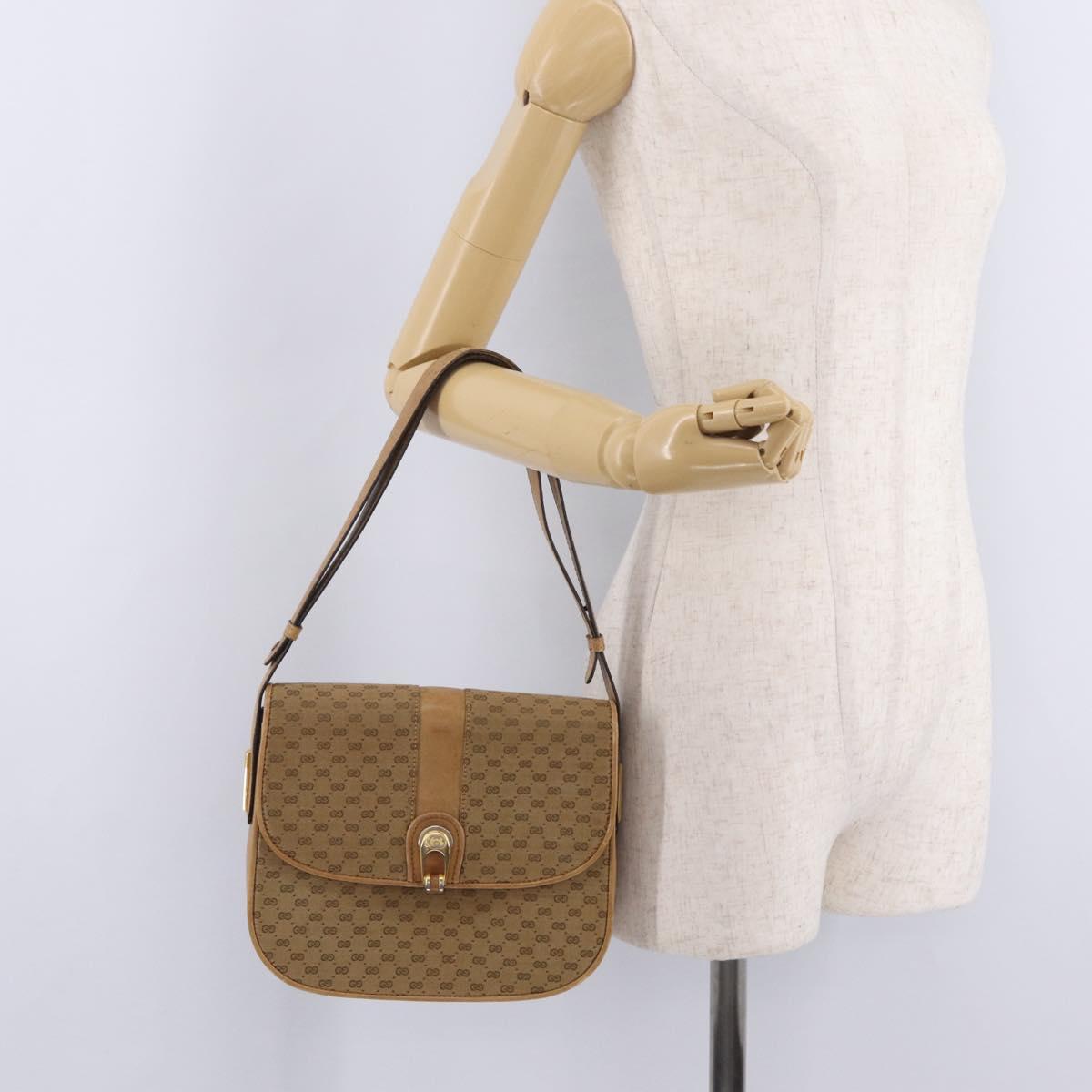 GUCCI Micro GG Canvas Shoulder Bag Beige Gold Auth mr3173