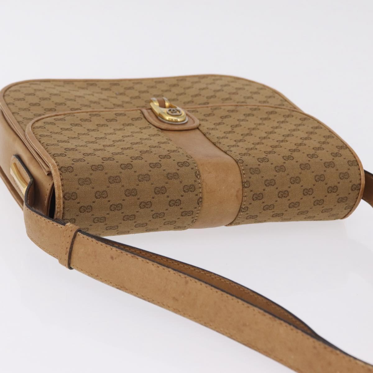 GUCCI Micro GG Canvas Shoulder Bag Beige Gold Auth mr3173