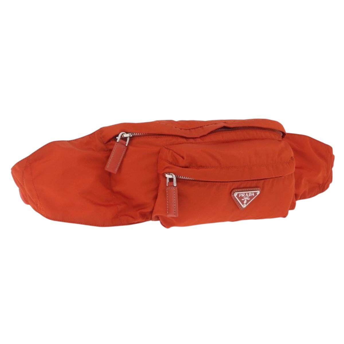 PRADA Waist bag Nylon Orange Silver Auth mr3174A