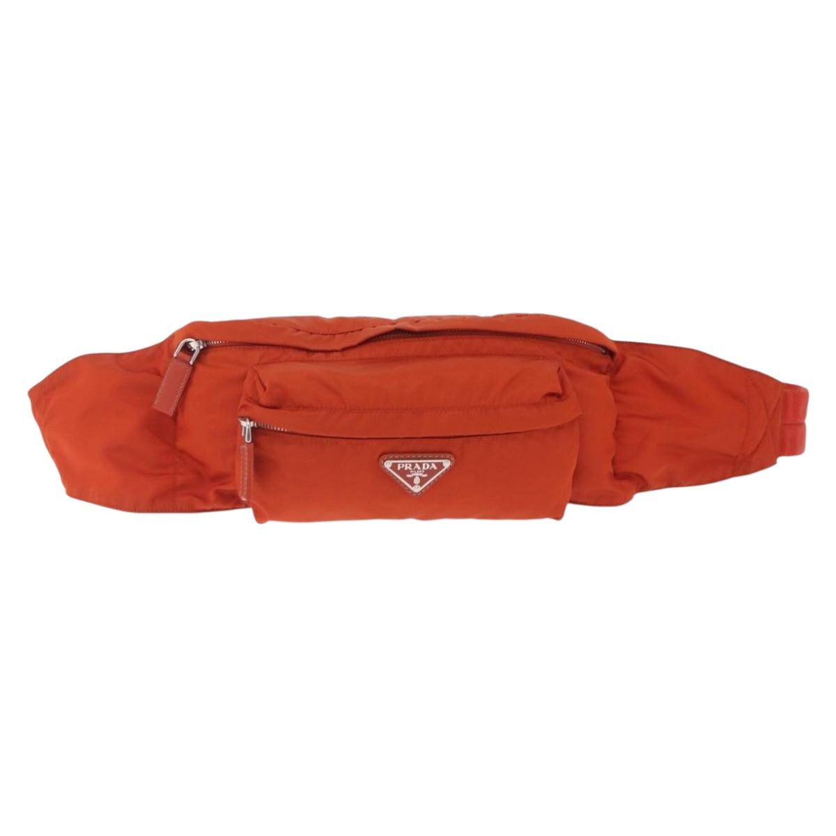 PRADA Waist bag Nylon Orange Silver Auth mr3174A