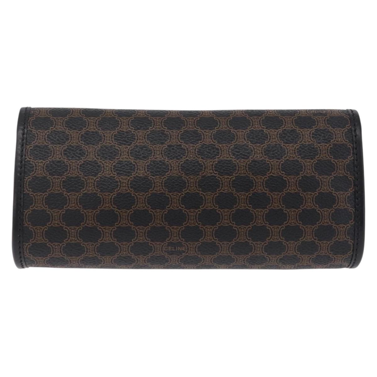 CELINE Macadam Canvas Pouch PVC Leather Black Gold Auth mr3184A