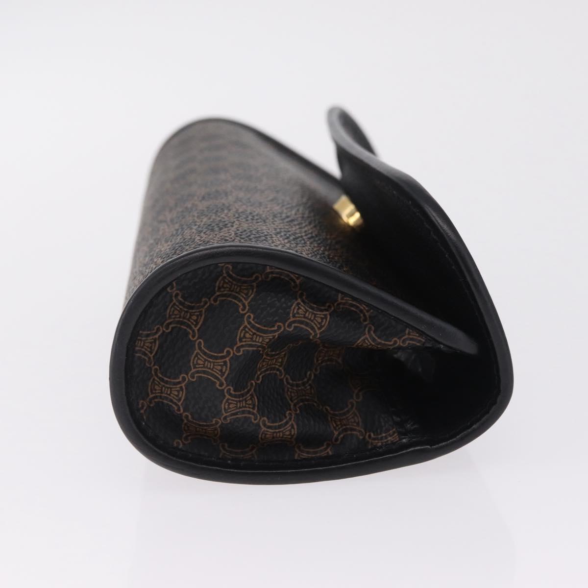 CELINE Macadam Canvas Pouch PVC Leather Black Gold Auth mr3184A