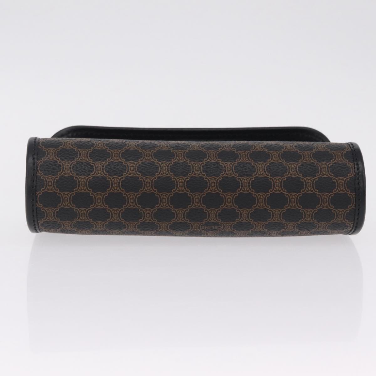CELINE Macadam Canvas Pouch PVC Leather Black Gold Auth mr3184A